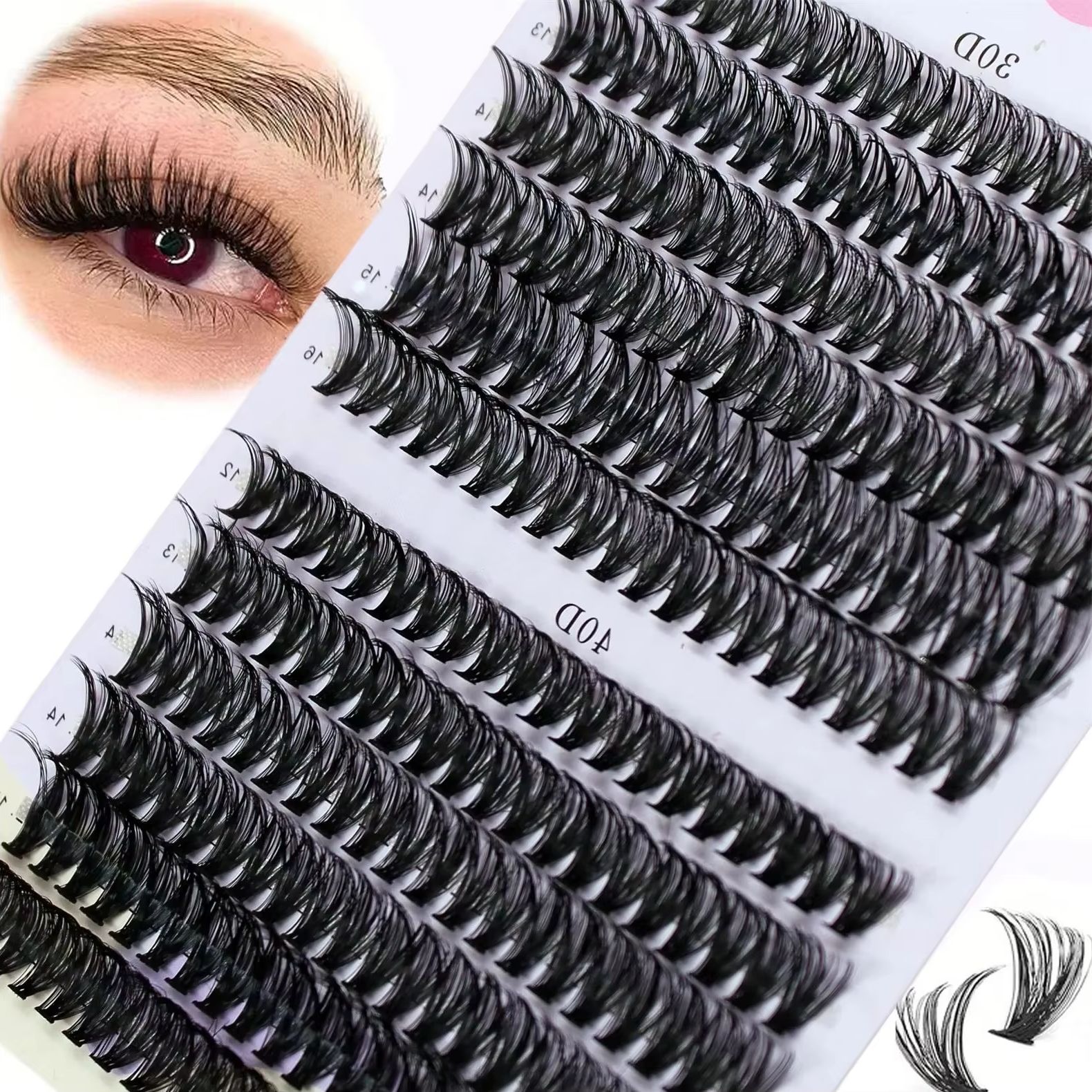 Eyelash Extension Russian - Natural Thick 30/40D Mix 12-16mm Cluster