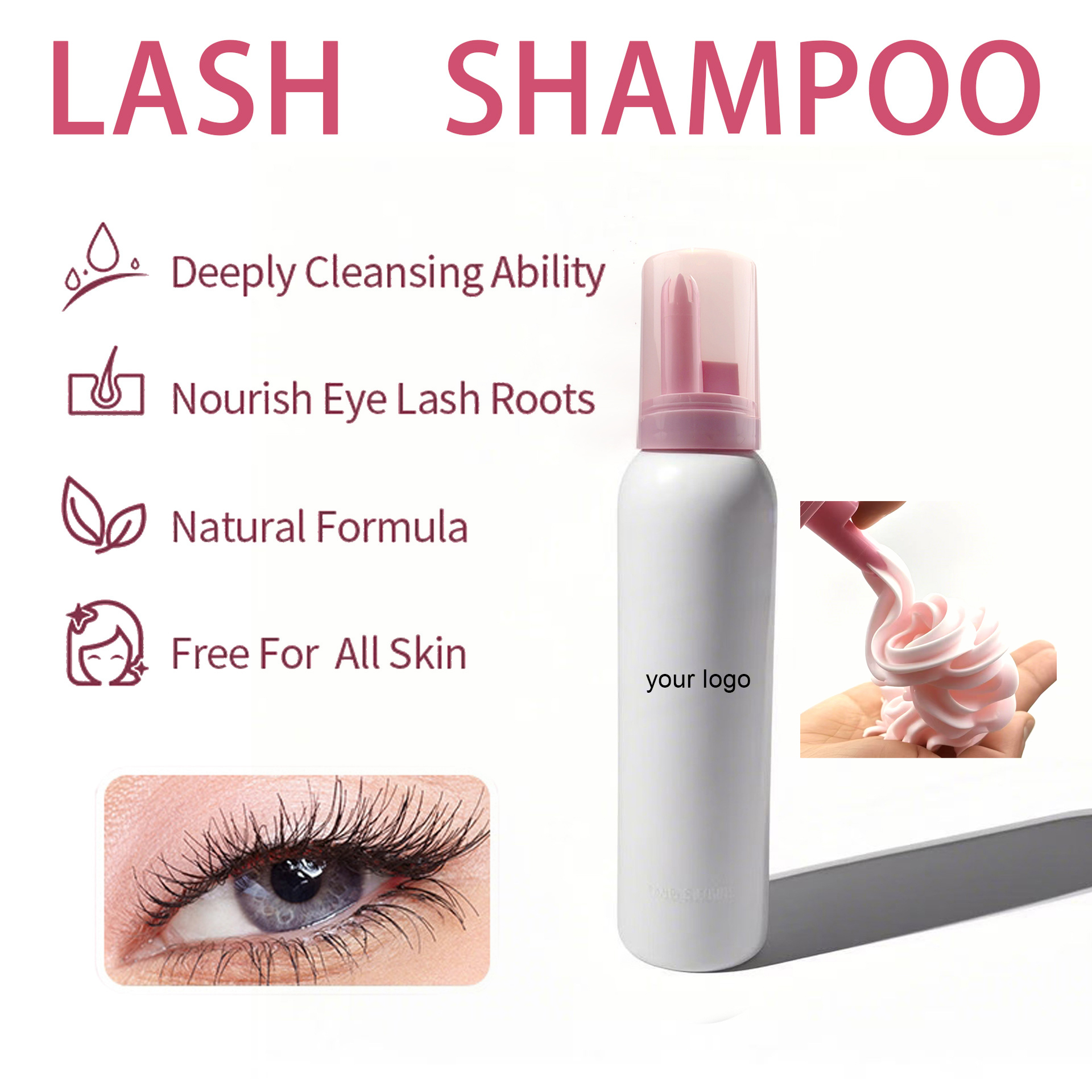 Eyelash Extension Logo - Factory Wholeasle Custom100ml Whipped Lash Shampoo