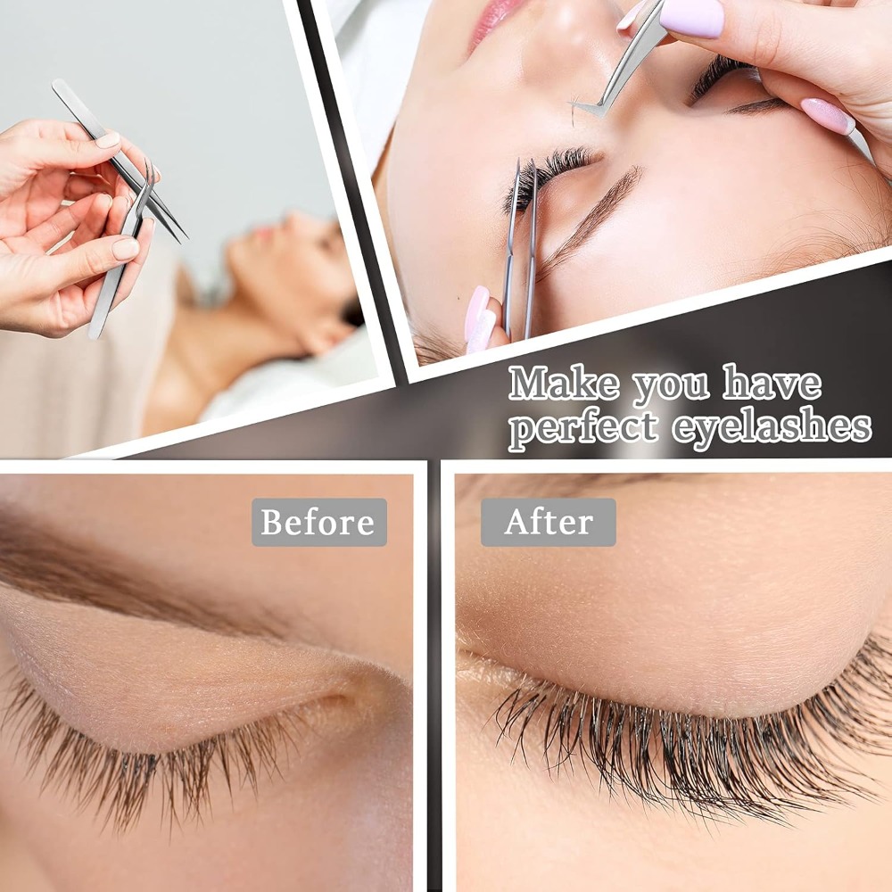 6 Pcs Tweezers for Eyelash Ext - Isolation Tweezer Curved 리뷰 및 가격
