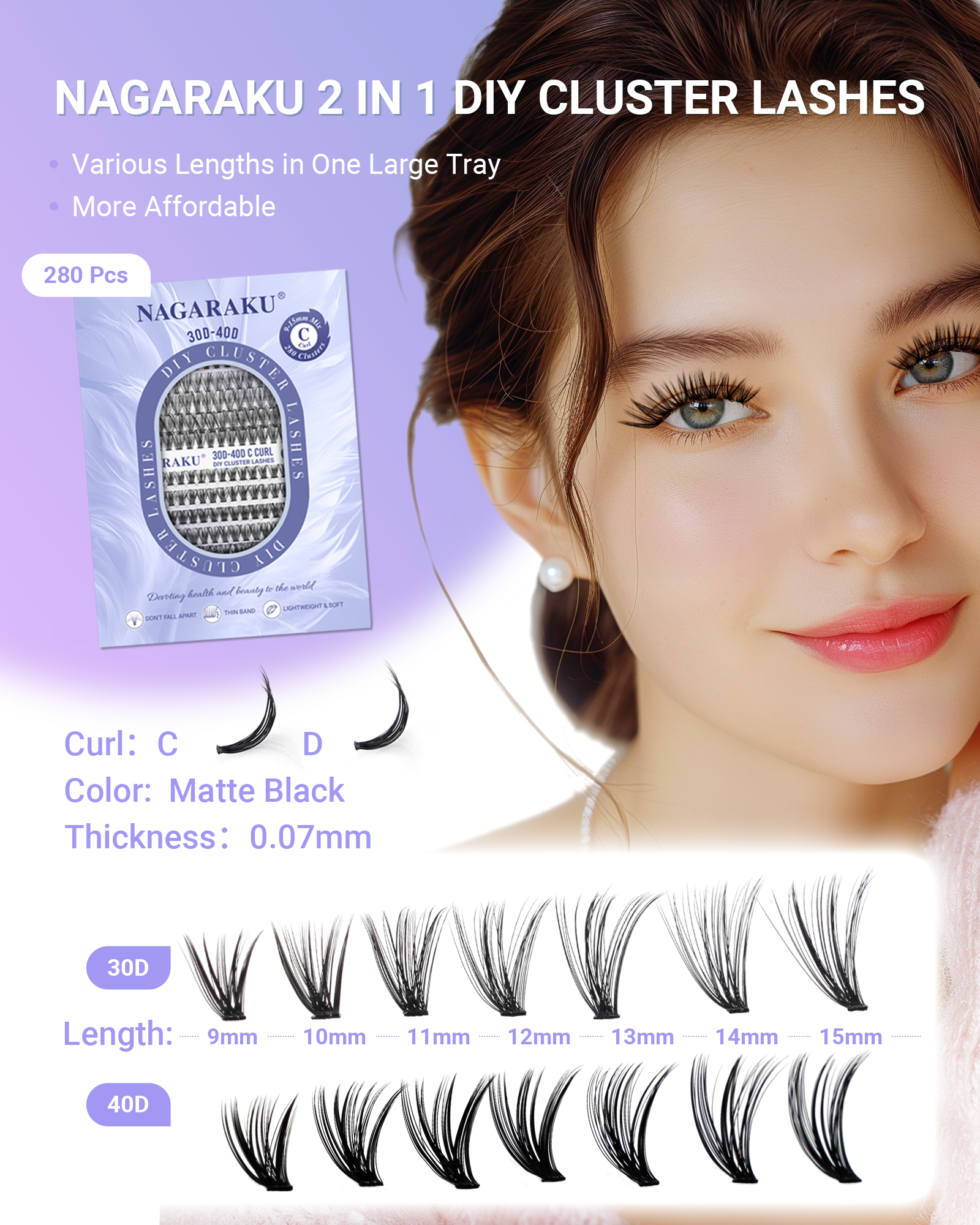 NAGARAKU 30P 40P Cluster False - Eyelash Extension No 9 리뷰 및 가격